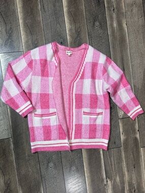 BiBi Pink Oversized Plaid Open Cardigan
